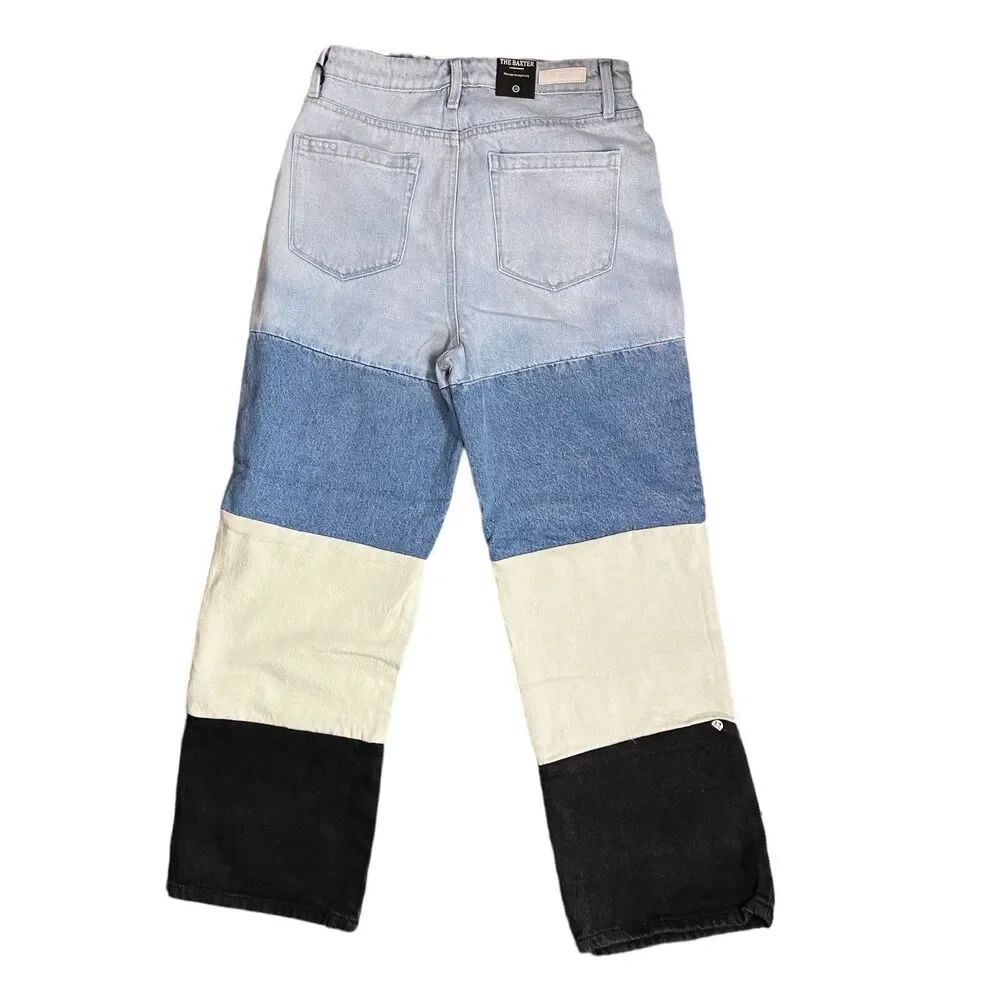 Blank NYC Colorblock Patchwork Denim Jeans High Rise Straight Leg Womens 28